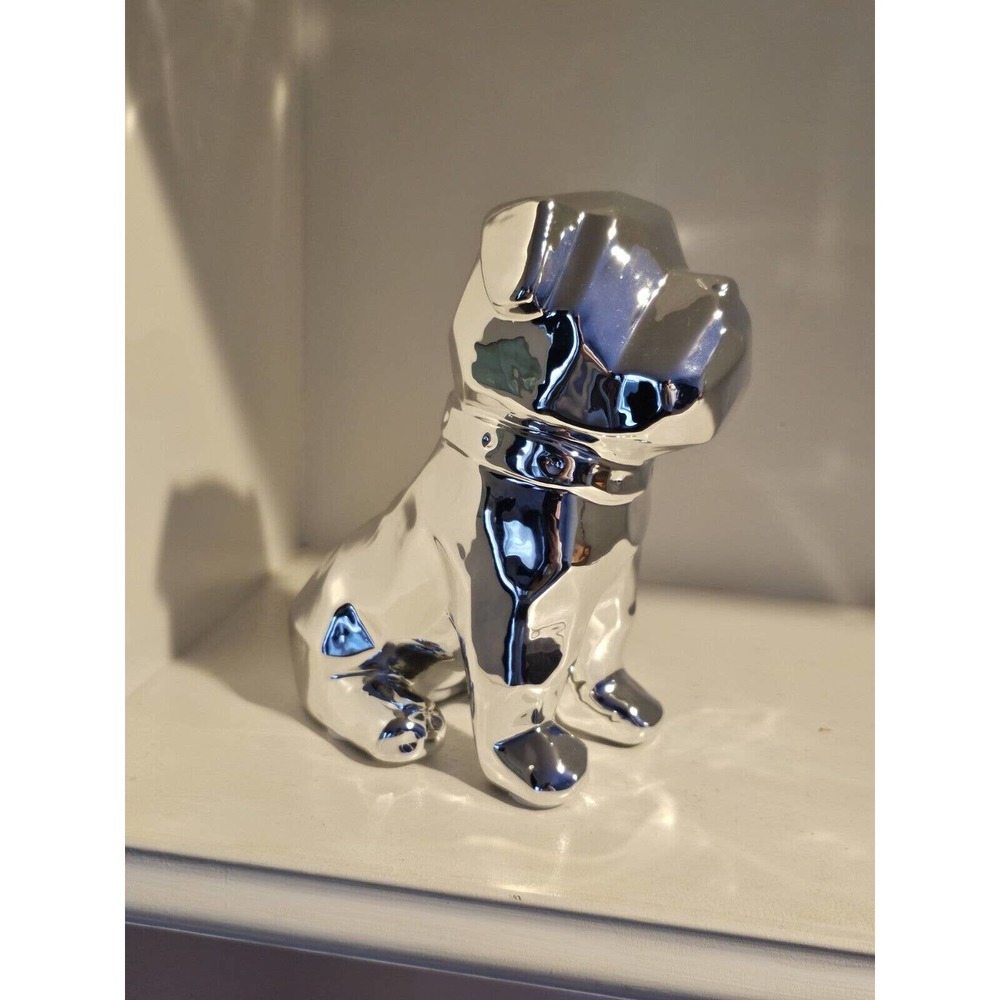 8" Tall Silver Ceramic French Bulldog Statue Figurine
